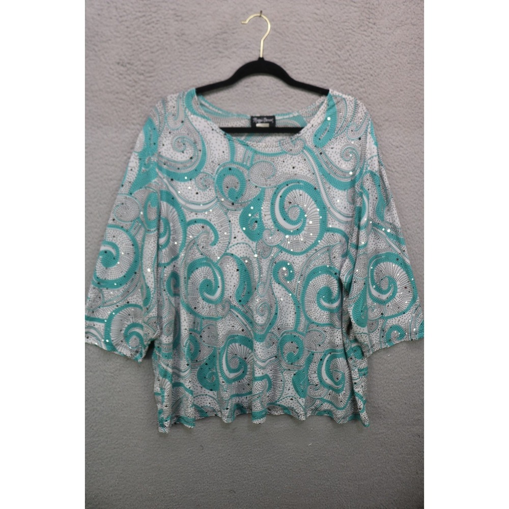 Vtg. Maggie Barnes 3/4 Sleeves Sparkly Silky Top-3X-Plus Sz-Y2K-Office-Career